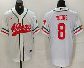 Mens San Francisco 49ers #8 Steve Young White Mexico Cool Base Stitched Baseball Jersey